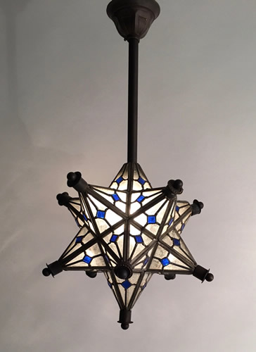 Leaded Glass Moravian Star with Cobalt Glass